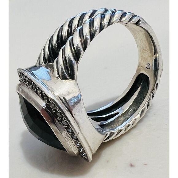 David Yurman Albion 11mm Black Onyx & Diamond 0.22 ct Halo Silver Ring Size 5.75 - Picture 5 of 5